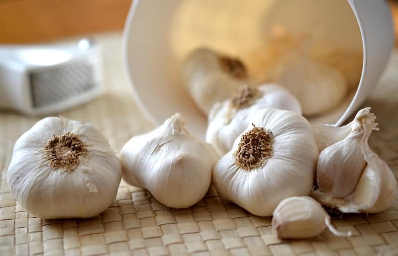 cloves of fresh garlic on the counter