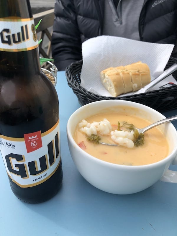 Fish Soup and Gull Beer on the waterfront in Reykjavik