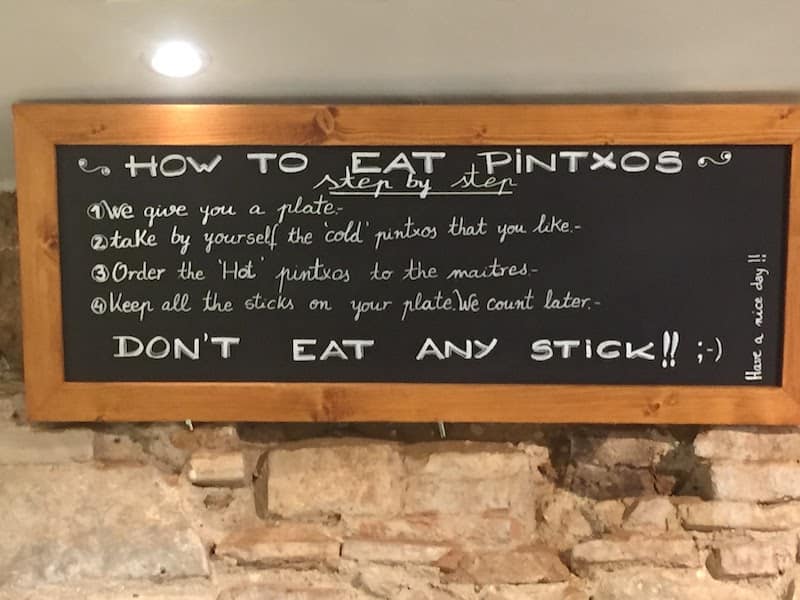 sign Guide to eating pintxos